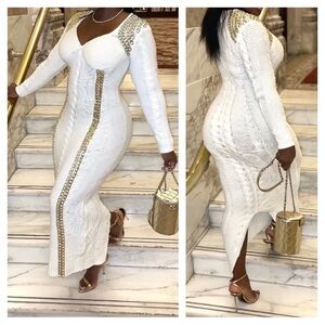 Xpluswear Cream Knit Sweater Chain Dress
